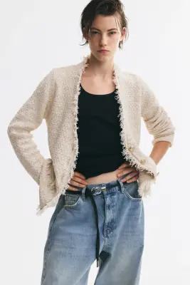 Gilet frangé en maille nattée - Beige ancien clair — photo 1