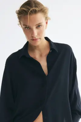 Chemise oversize - Bleu marine — photo 1