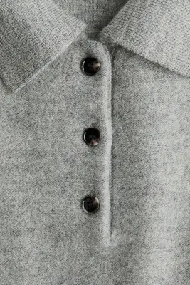 Pull façon polo en laine - Gris chiné — photo 4