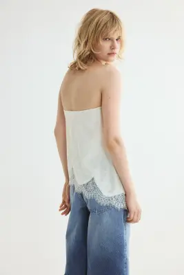 Top bandeau asymétrique en jersey jacquard - Blanc — photo 2
