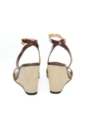 Sandales ODA compensées en suede ecru et cuir croco marron NEUVES Prix boutique 450€ Taille 38 — photo 4