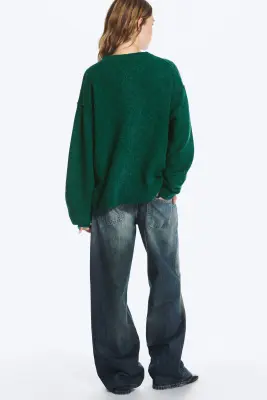 Pull en maille décontracté - Vert foncé chiné — photo 2