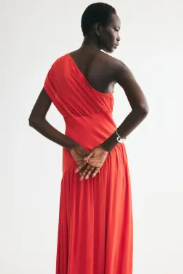 Robe asymétrique à effet drapé - Rouge vif — photo 4
