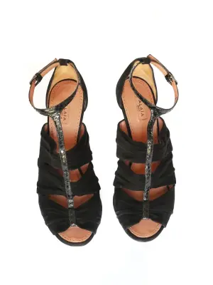 Sandales à talon en suède et python noir Px boutique 1100€ Taille 40 — photo 3