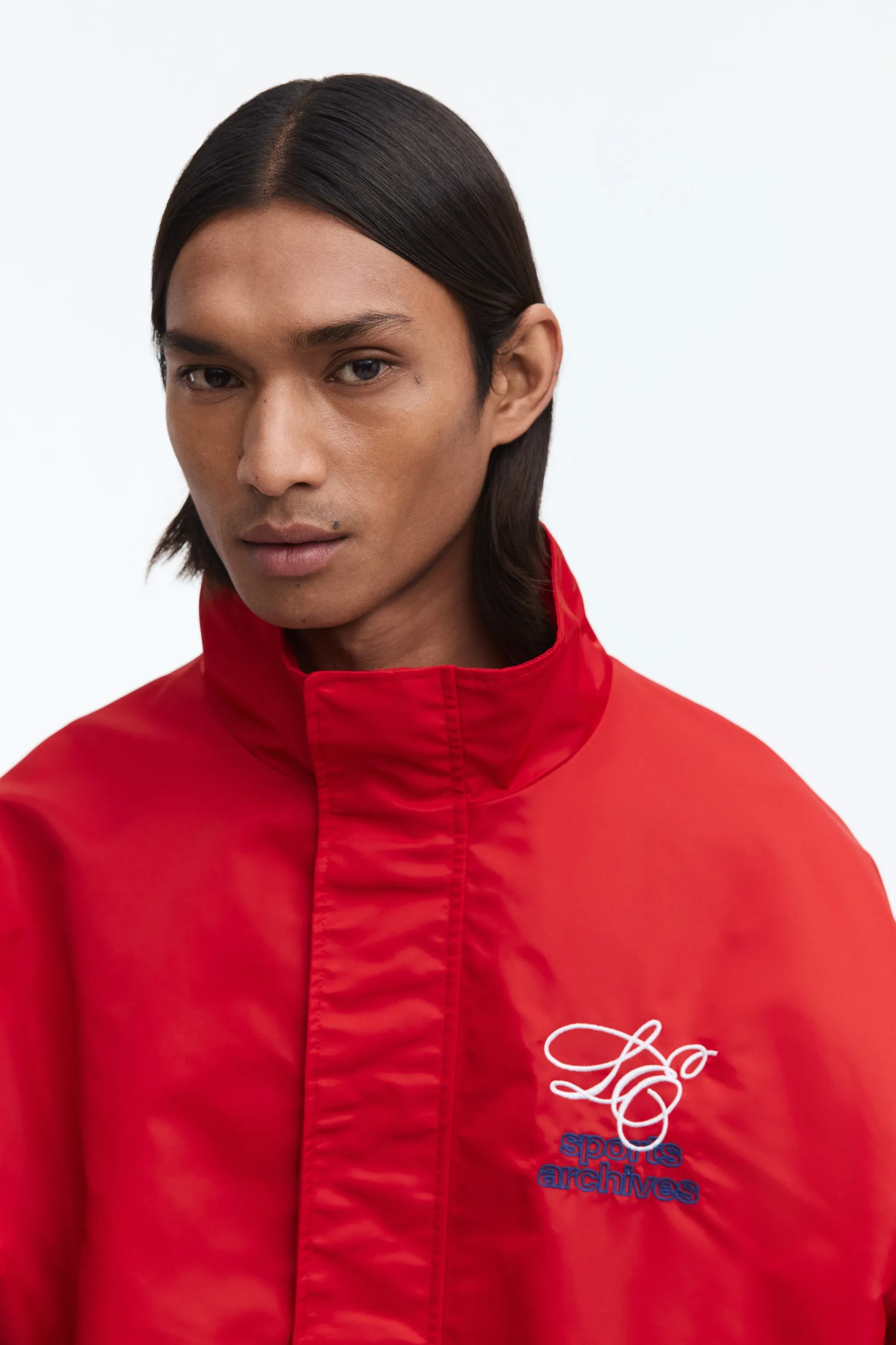 Veste de survêtement brodée Loose Fit en nylon - Rouge/Sports Archives