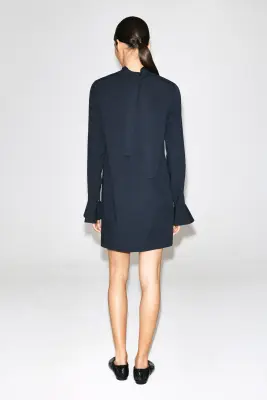 ROBE COURTE À MANCHERONS ÉVASÉS EN COTON - BLEU MARINE — photo 3