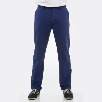 Pantalon à pinces en croisé coton bio 1G/264 - Navy — photo 2