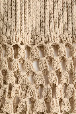 Robe en maille côtelée avec liens à nouer - Beige clair — photo 4