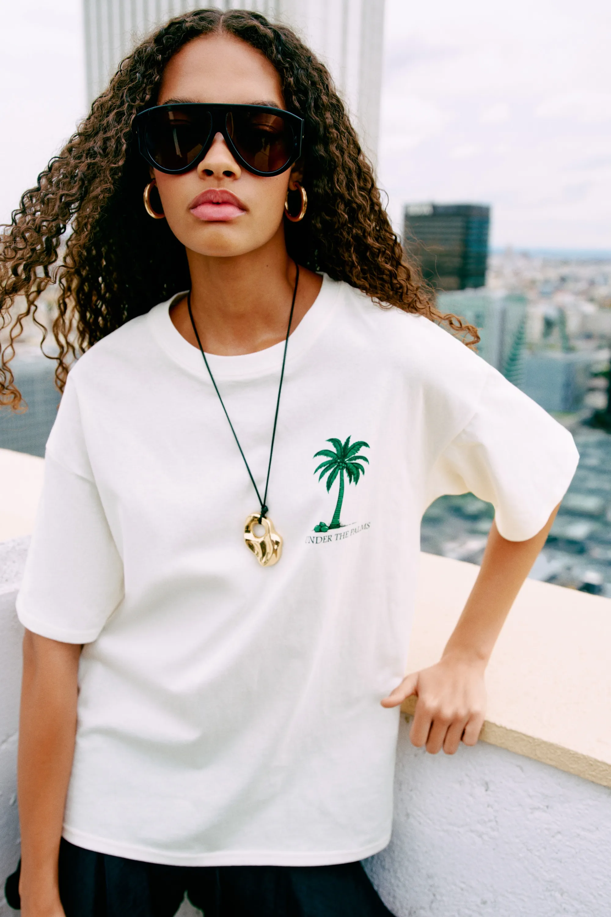 T-shirt oversize imprimé - Blanc/palmiers