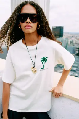 T-shirt oversize imprimé - Blanc/palmiers — photo 1