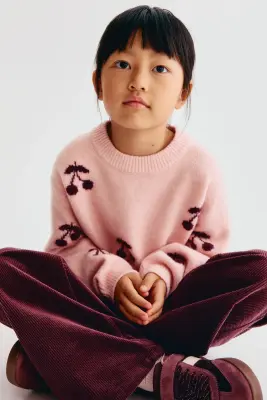 Pantalon large en velours de coton côtelé - Rouge foncé — photo 2