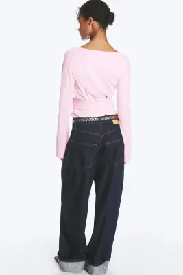 Cardigan cache-cœur en maille col V - Rose clair — photo 2