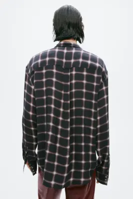 Slim Fit Cupro shirt - Noir/carreaux — photo 3