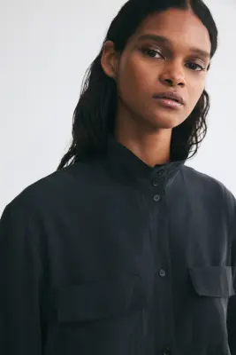 Chemise à col droit en viscose mélangée - Gris foncé — photo 2