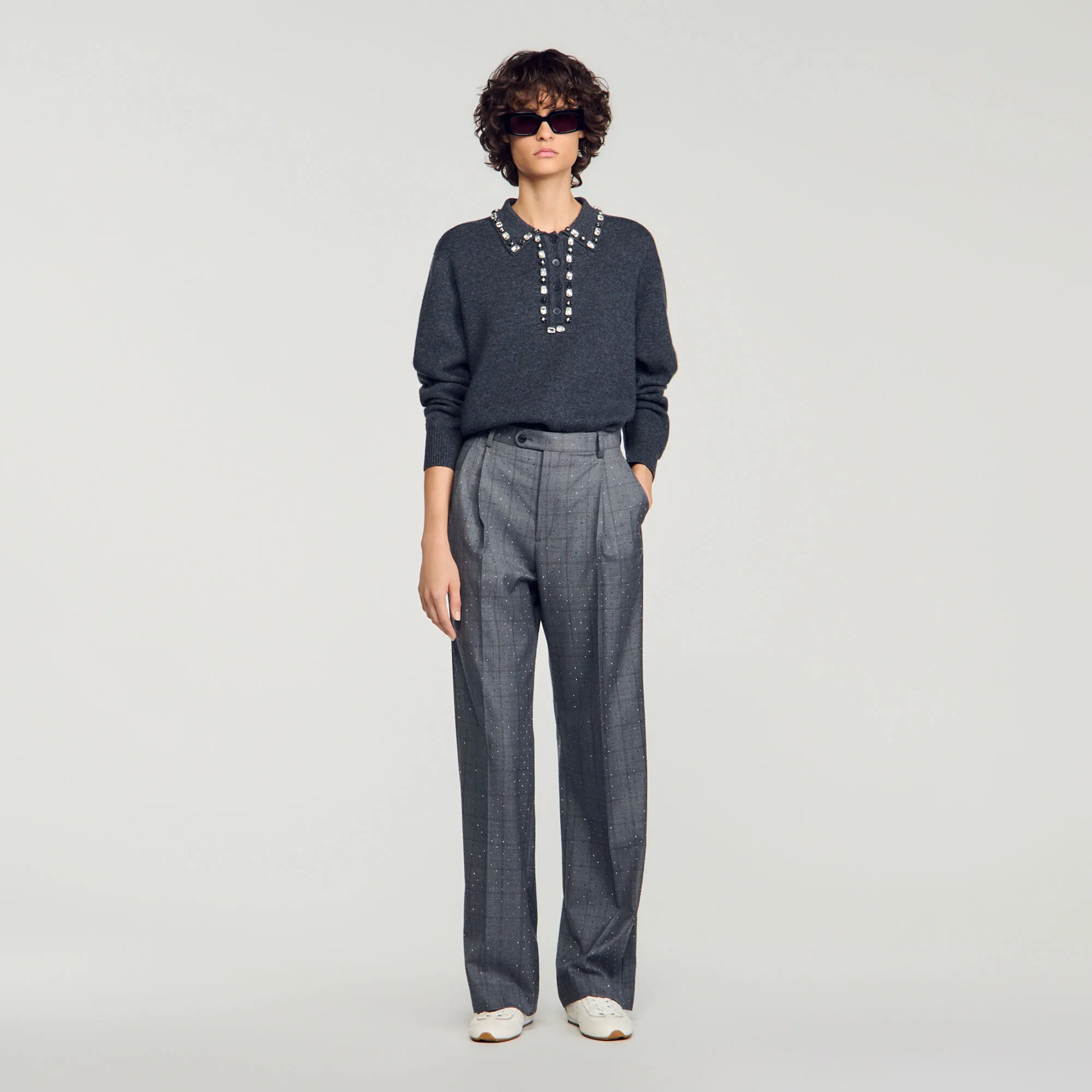 Pull col polo bijoux