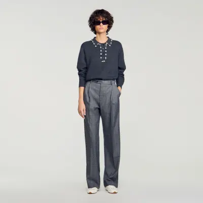 Pull col polo bijoux
