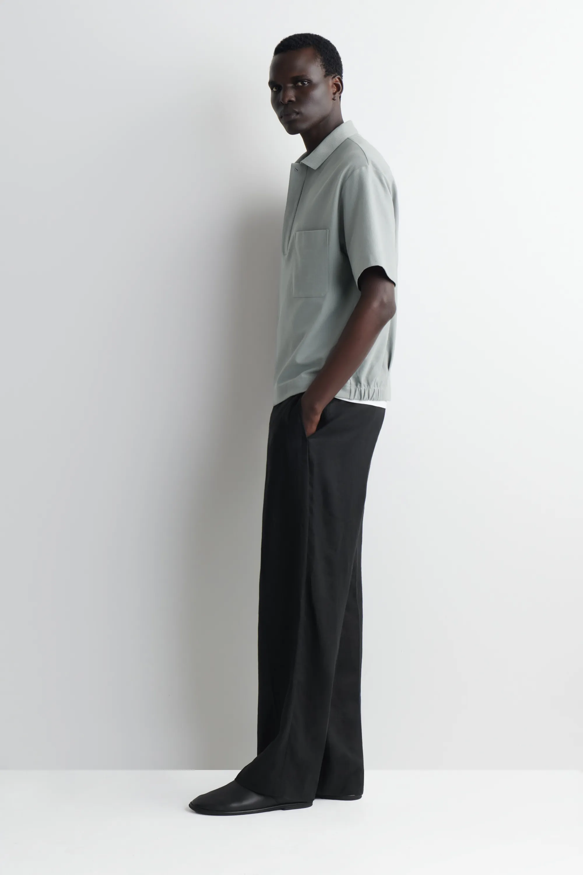 CHEMISE POPOVER EN COTON PIQUÉ - GRIS