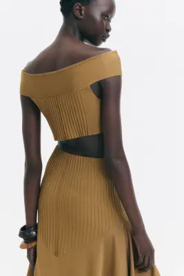 Jupe asymétrique en maille - Beige foncé — photo 3