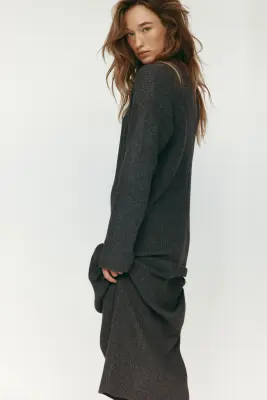 Robe en maille côtelée - Gris foncé chiné — photo 2