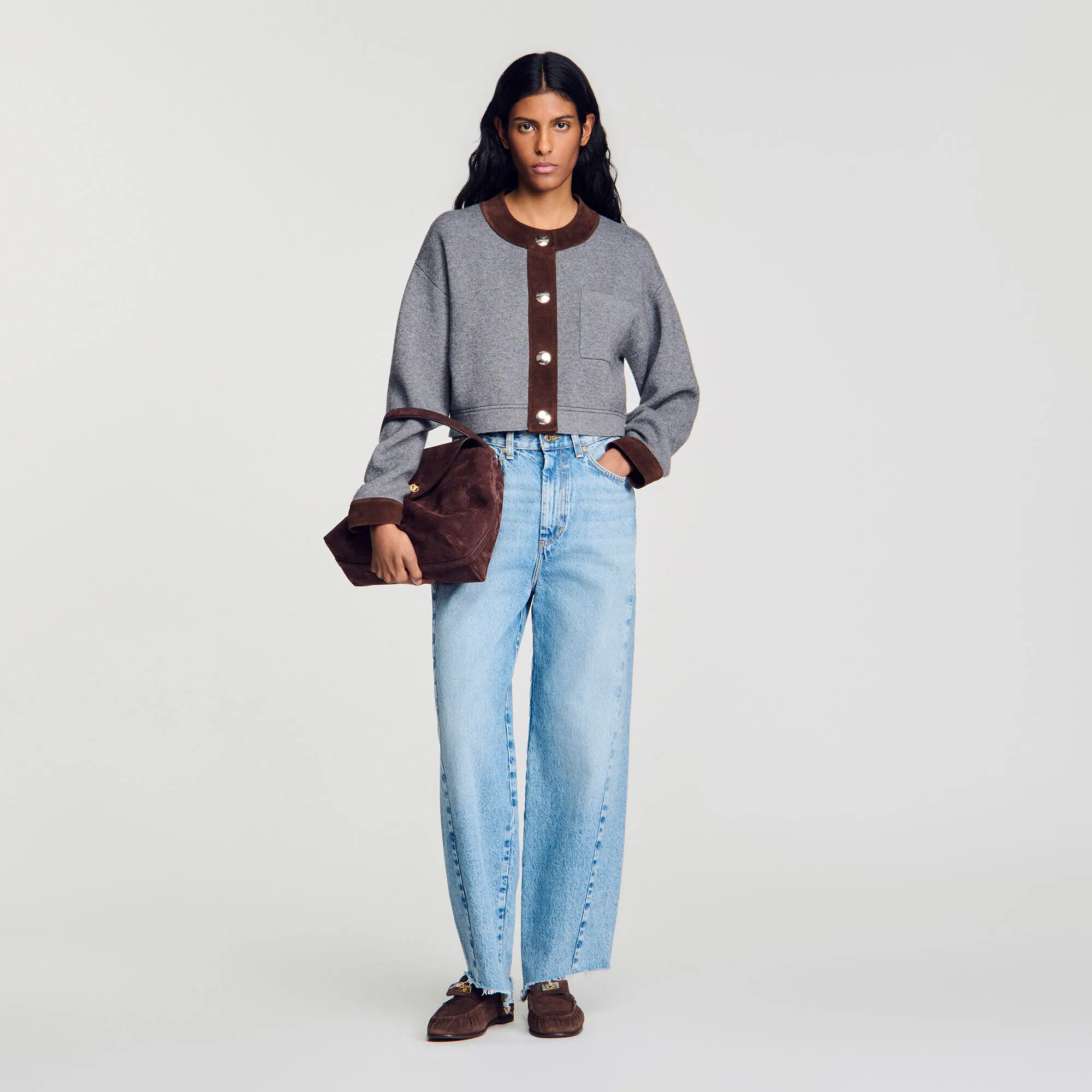 Cardigan empiècements suède