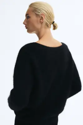Pull en laine avec encolure en V - Noir — photo 3