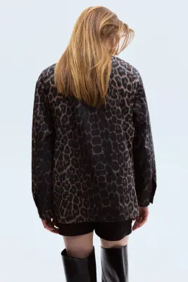Veste en twill - Marron/imprimé léopard — photo 3