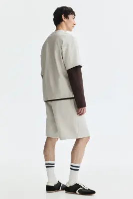 Short Relaxed Fit en interlock - Gris clair — photo 3