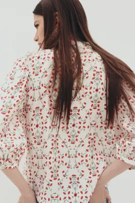 Blouse à manches ballon - Crème/fleuri — photo 2