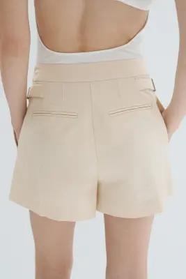 Short en lin mélangé - Crème — photo 2
