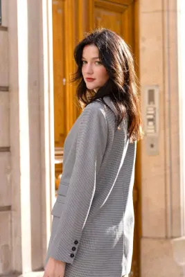 Lennon Tailored Jacket - Grey houndstooth — photo 6