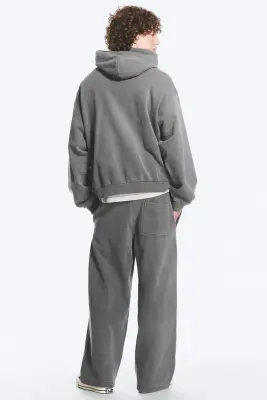 Sweat à capuche ample en coton lourd - Gris délavé — photo 3