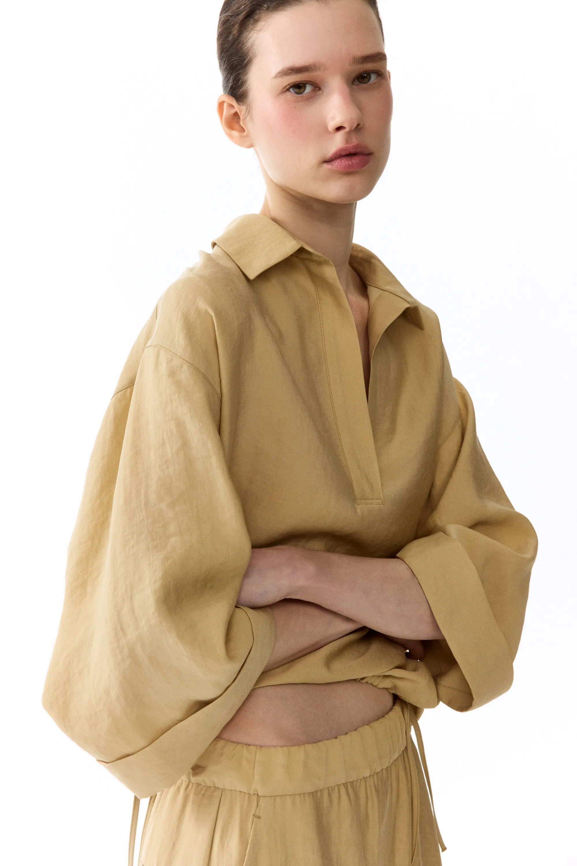 Blouse oversize en lyocell mélangé - Beige clair