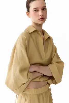 Blouse oversize en lyocell mélangé - Beige clair — photo 1