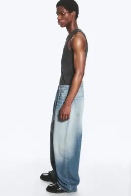 Jean baggy ample taille mi-haute unisexe Astro - Saddle Blue - Bleu moyen — photo 2