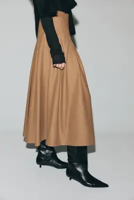 Jupe midi plissée - Beige foncé — photo 1