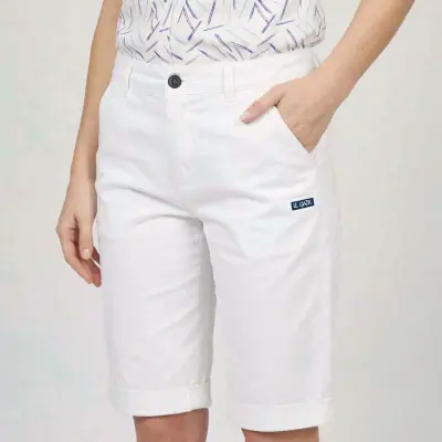 Barbara, Bermuda avec revers en toile stretch - Toile Blanche — photo 2