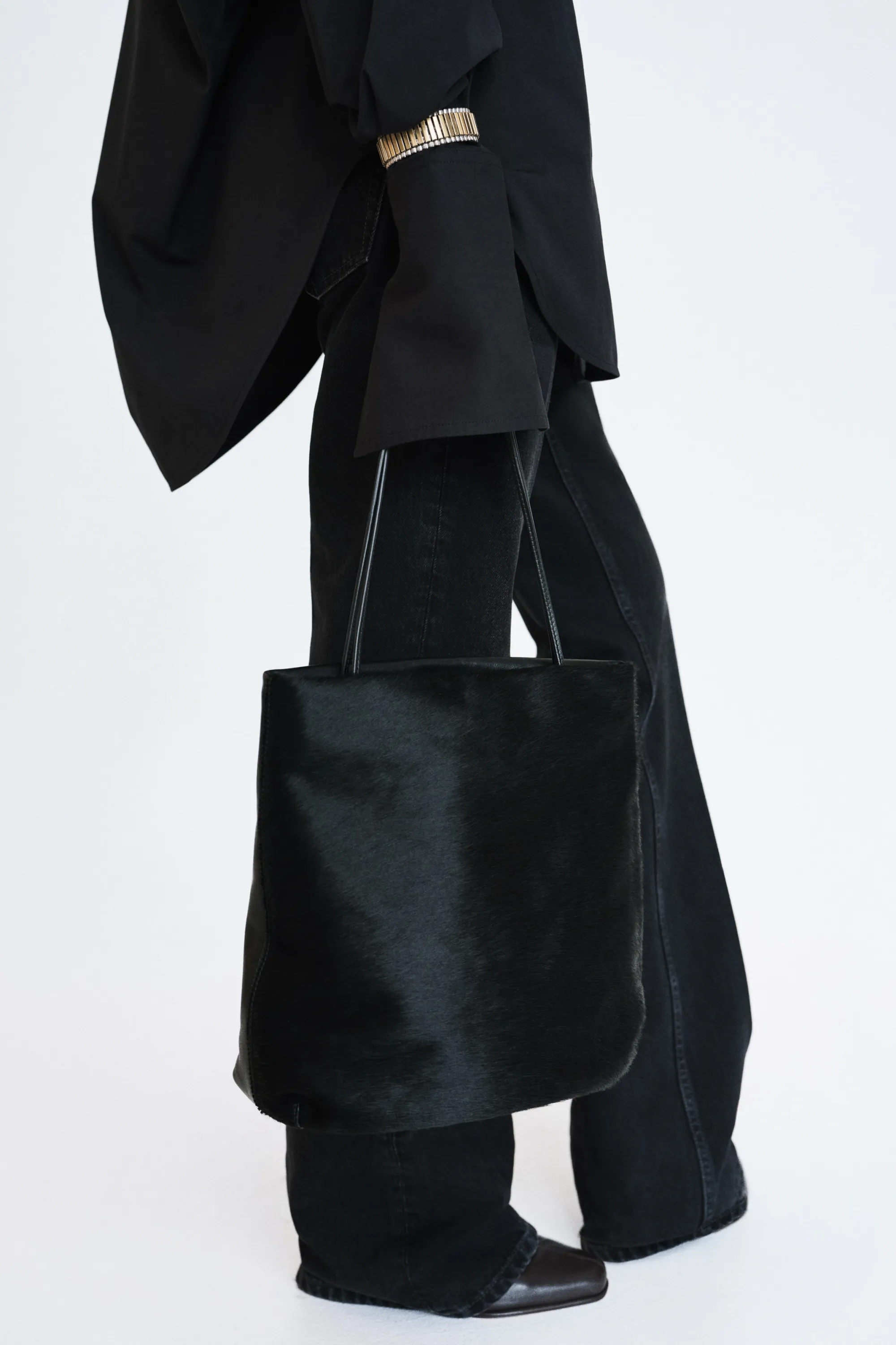 Sac porté épaule en cuir à la finition grattée - Noir