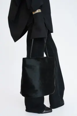 Sac porté épaule en cuir à la finition grattée - Noir — photo 1