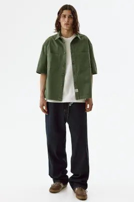 Chemise Relaxed Fit en denim - Vert kaki — photo 1