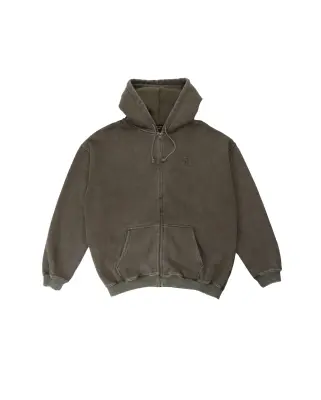 Solid Worker Zip Hoodie Washed Bark — photo 1