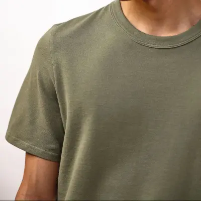 T-shirt Romain maille piquée col rond kaki manches courtes — photo 1