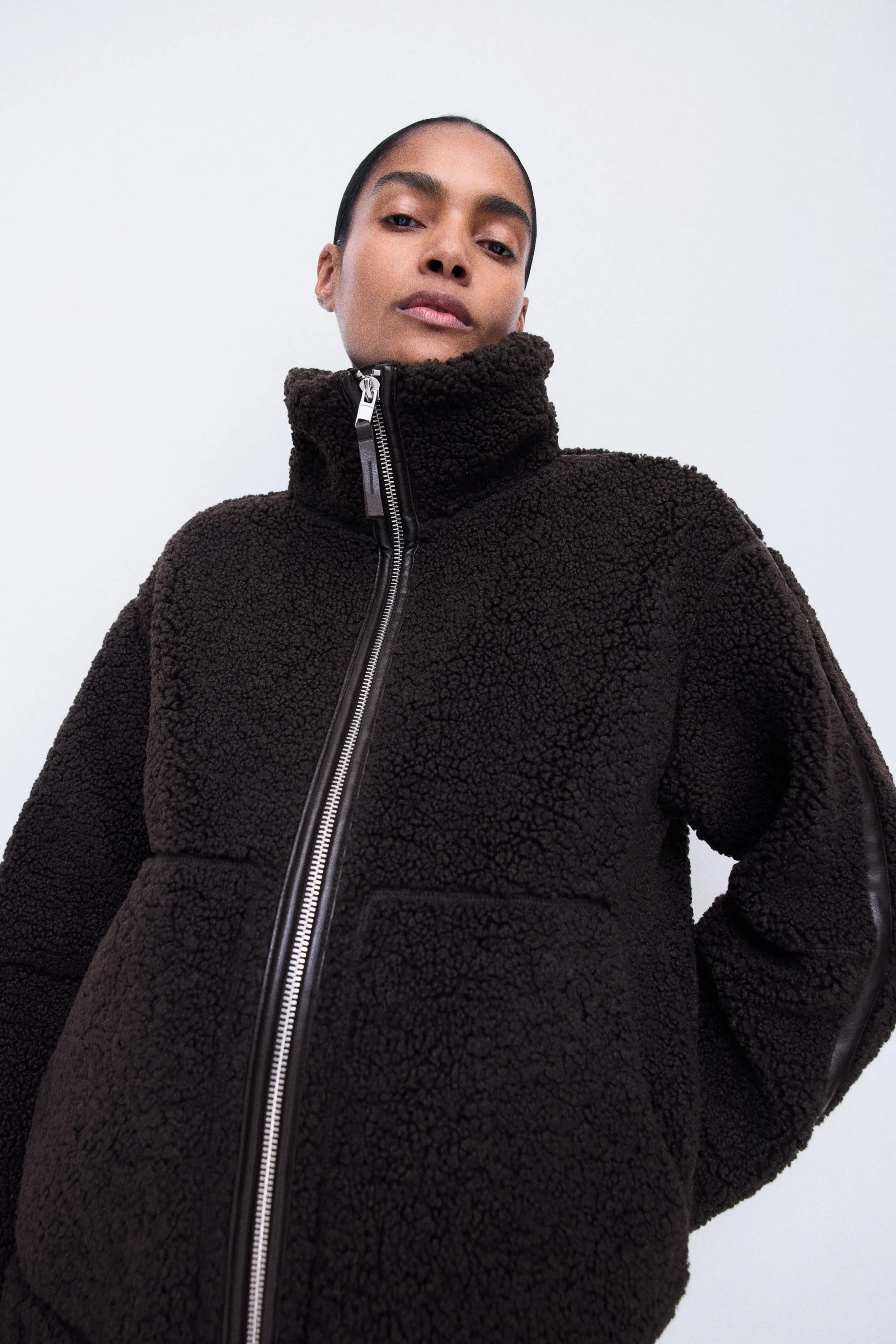 MAMA Veste zippée en tissu Teddy bear - Marron foncé