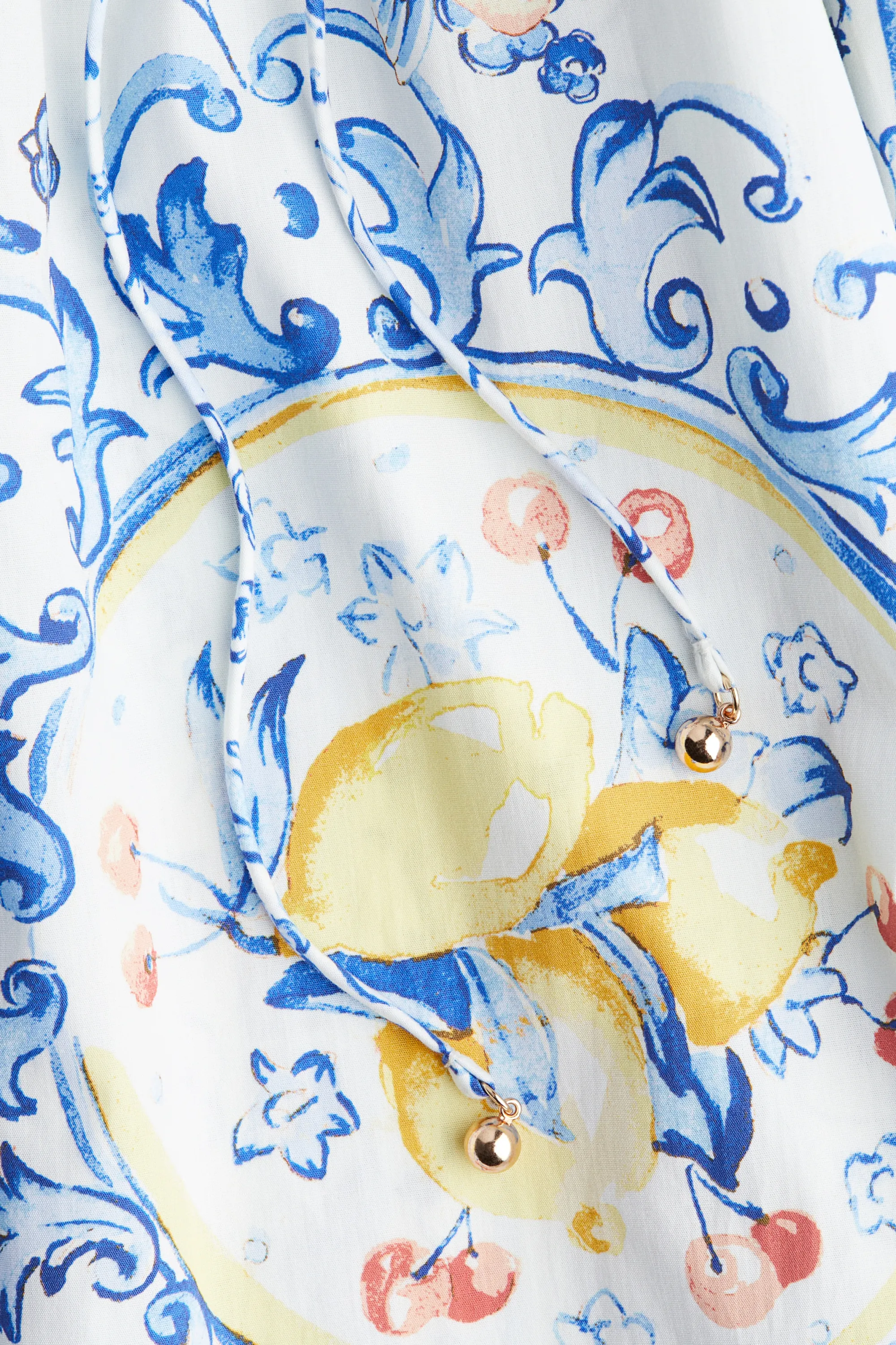 Robe à bretelles fines en coton - Blanc/citrons