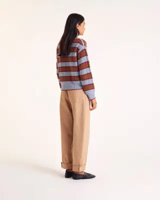 Pull Isidore rayures bleu, cannelle et bordeaux — photo 5
