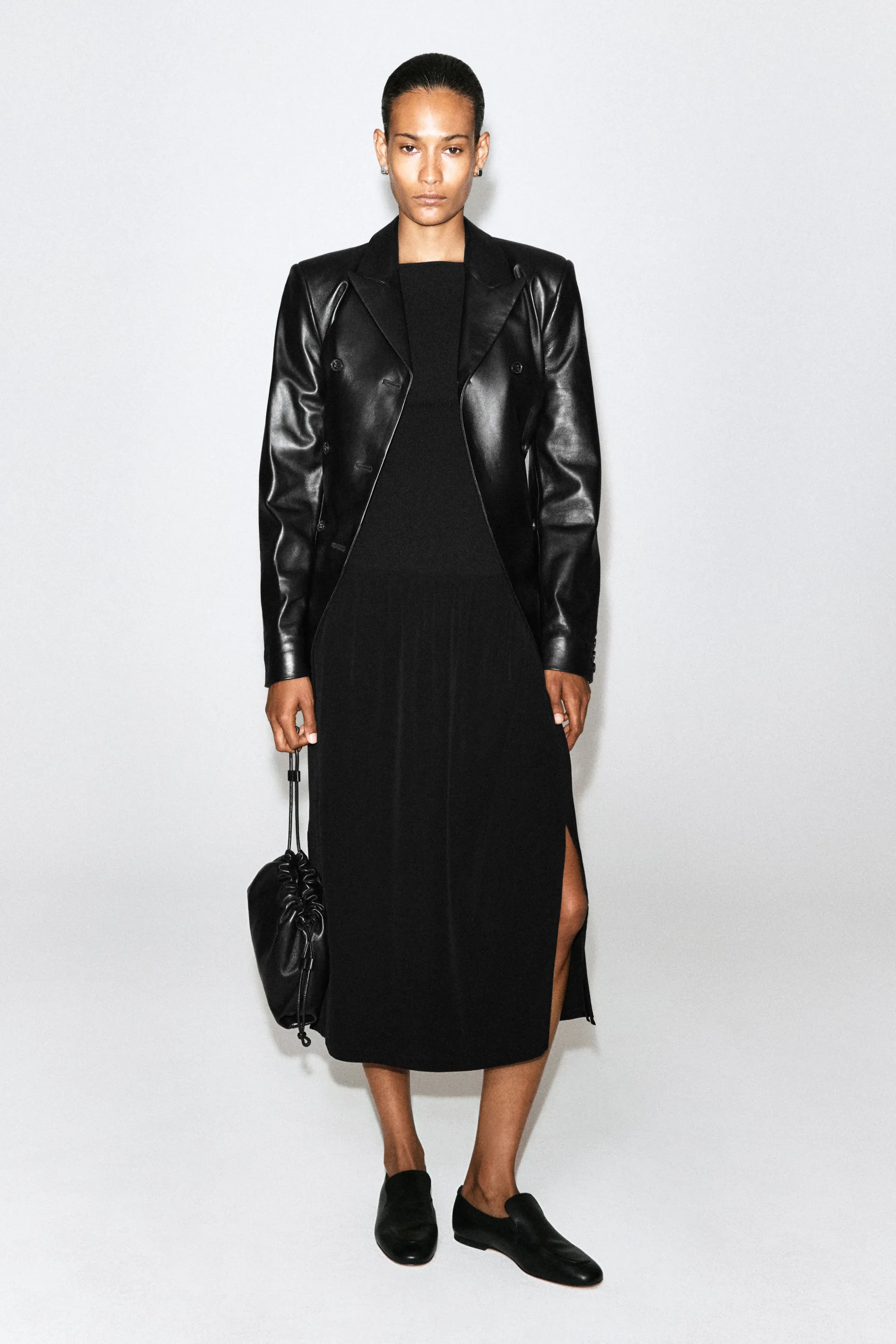 ROBE MIDI CONTRASTÉE - NOIR
