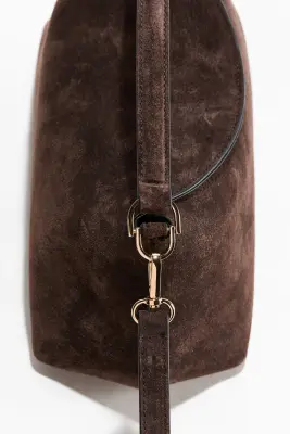 Sac crossbody en cuir velours - Marron foncé — photo 2