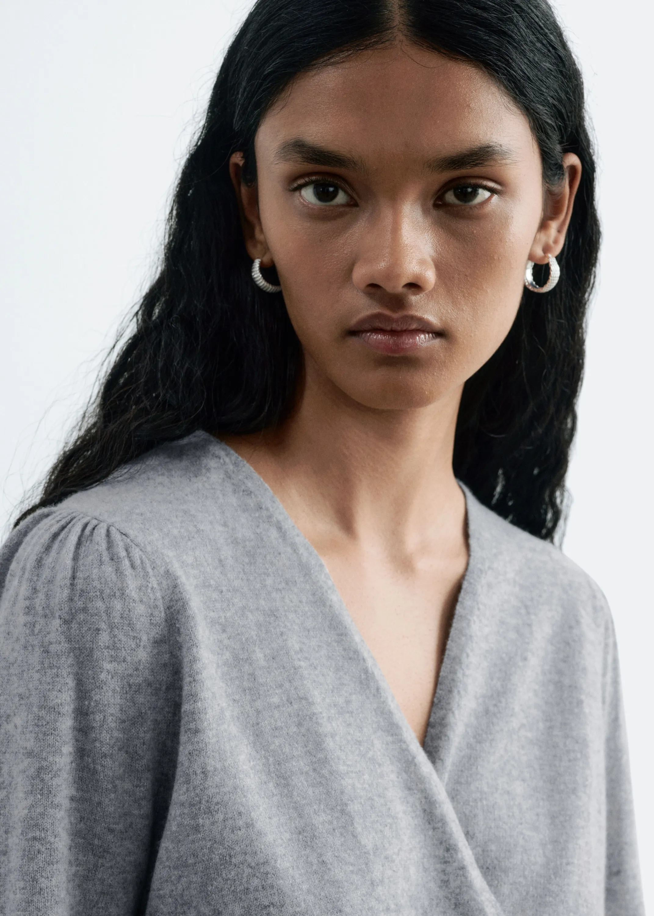 Gilet cache-cœur en laine mérinos - Gris chiné