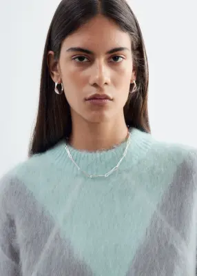 Pull en mohair mélangé à motif jacquard - Vert clair/Gris — photo 3