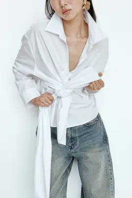 Blouse avec détail à nouer - Blanc — photo 2