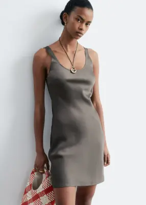 Robe nuisette courte en satin - Taupe foncé — photo 2